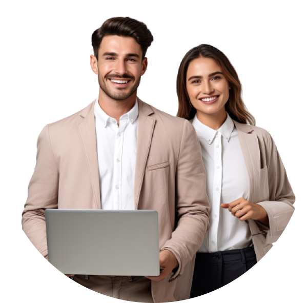 imagem ilustrativa de duas pessoas em ambiente corporativo