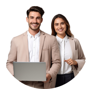 imagem ilustrativa de duas pessoas em ambiente corporativo